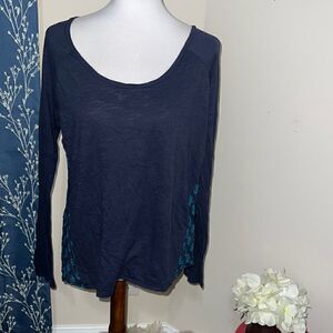 Peter Dunham for Lucky Brand Long Sleeve Lightweight Top Navy sz L Large